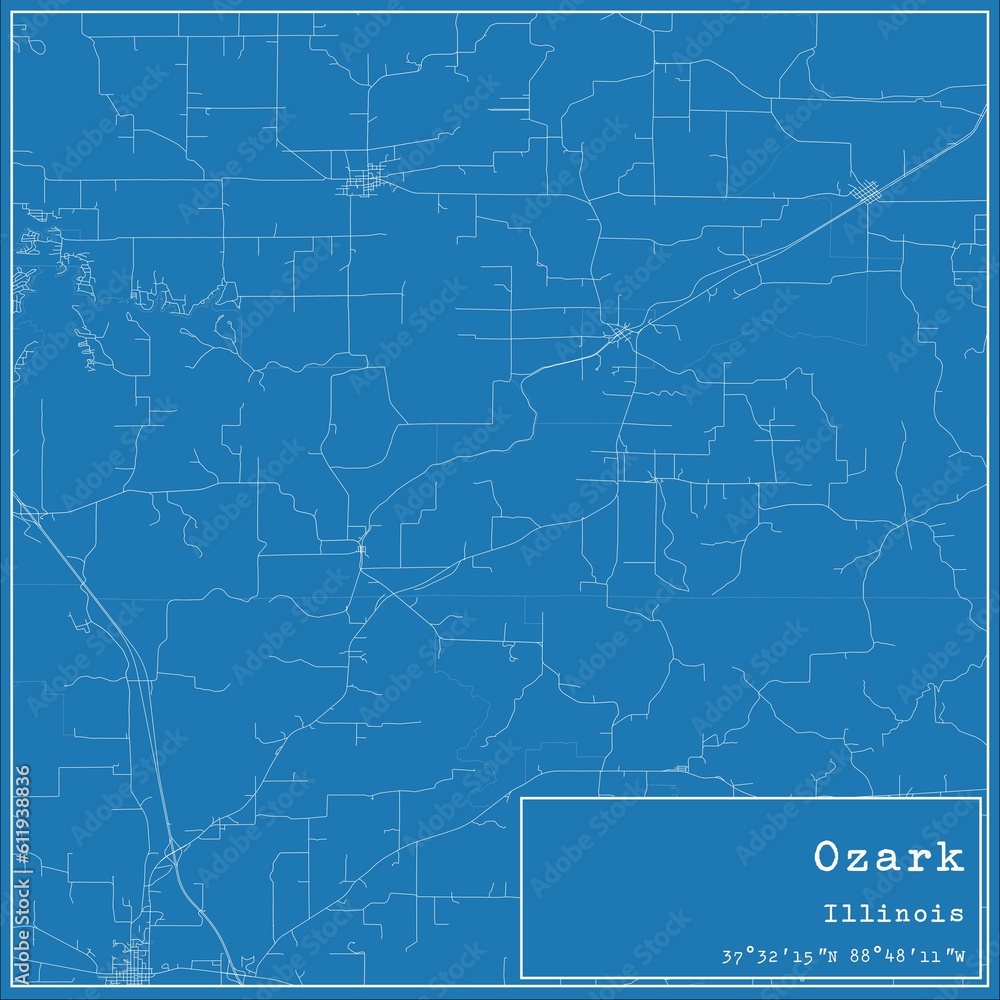 Blueprint US city map of Ozark, Illinois.