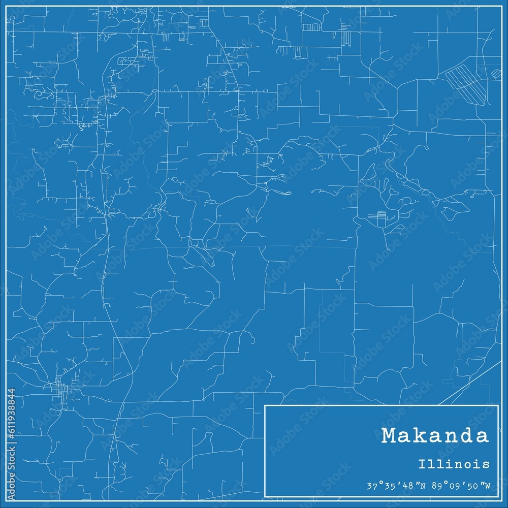 Blueprint US city map of Makanda, Illinois.
