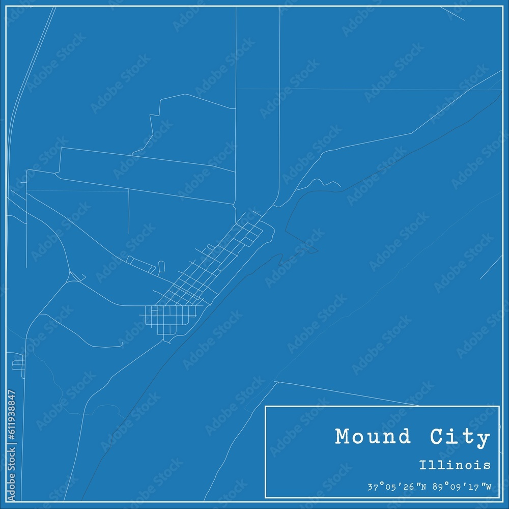 Blueprint US city map of Mound City, Illinois.