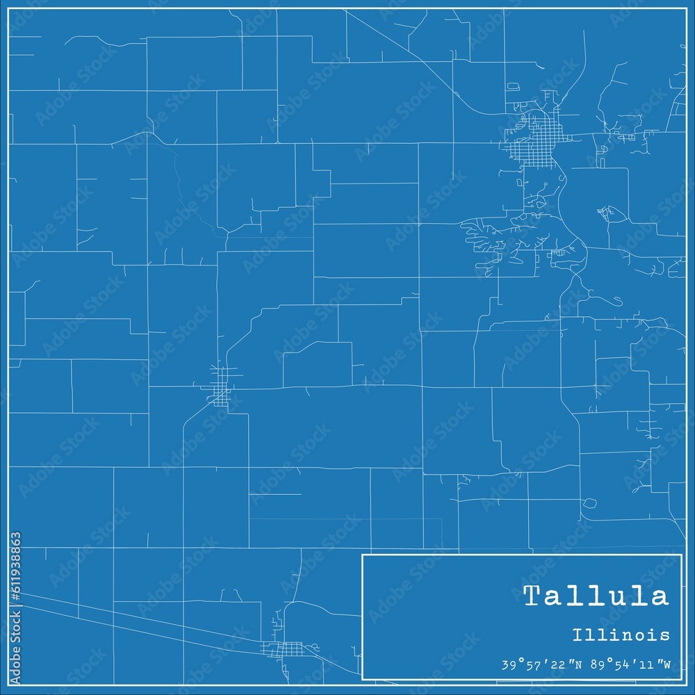 Blueprint US city map of Tallula, Illinois.