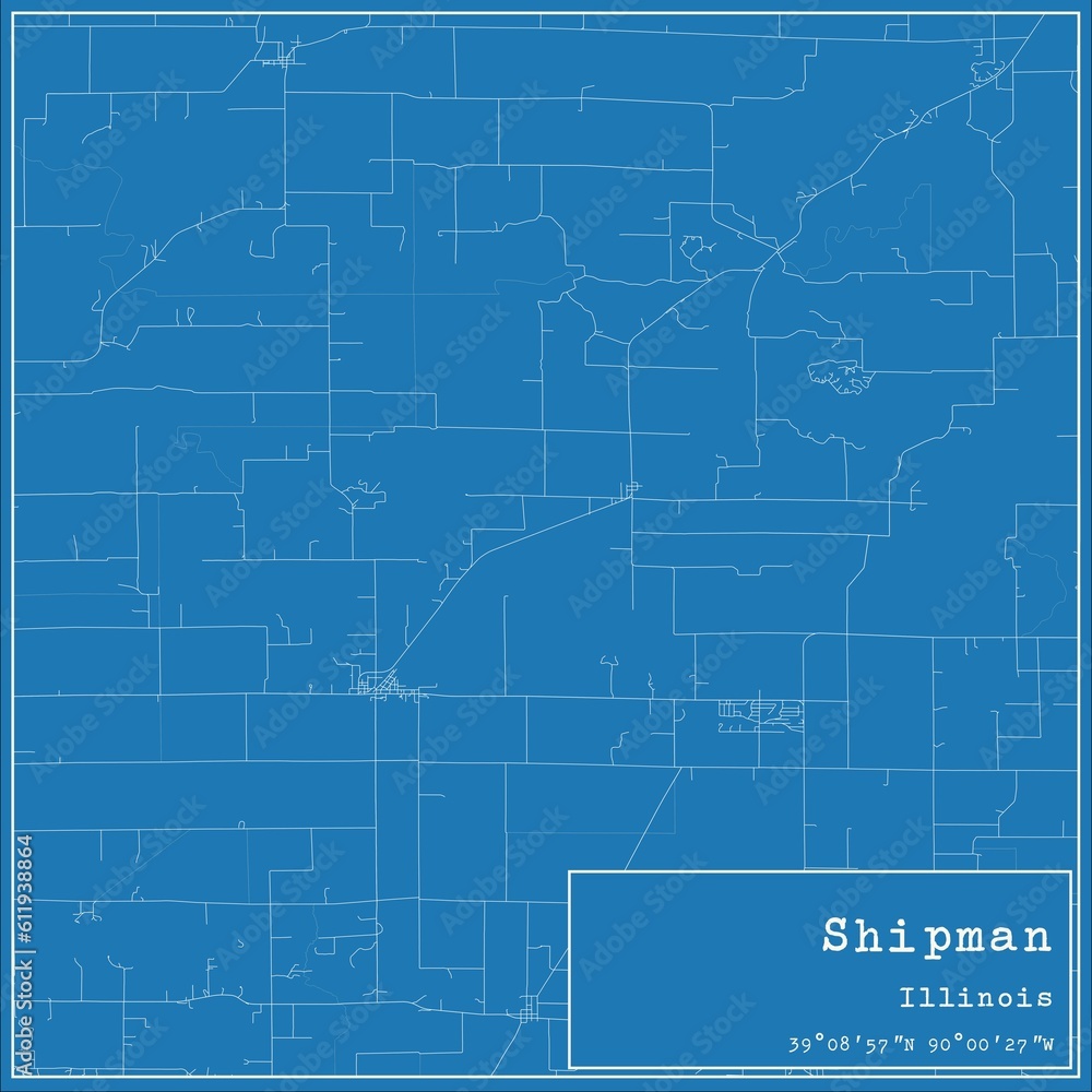 Blueprint US city map of Shipman, Illinois.