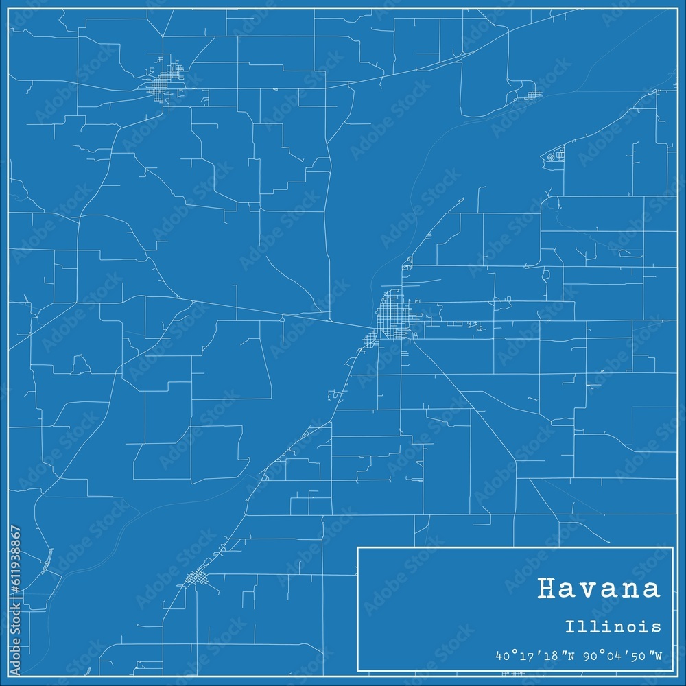 Blueprint US city map of Havana, Illinois.