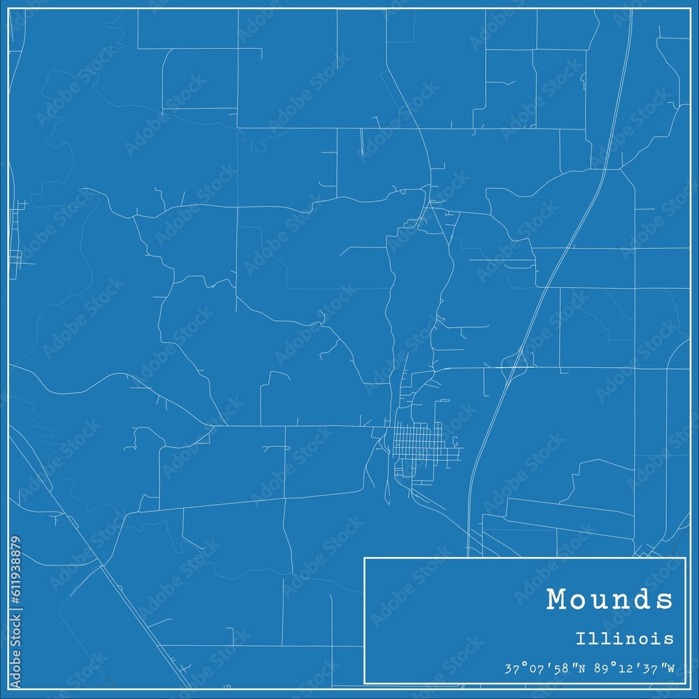 Blueprint US city map of Mounds, Illinois.