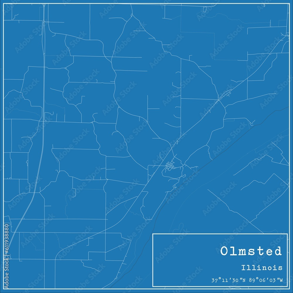 Blueprint US city map of Olmsted, Illinois.
