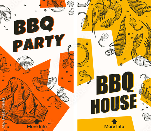 BBQ party tasty grilled vegetables and meat banner