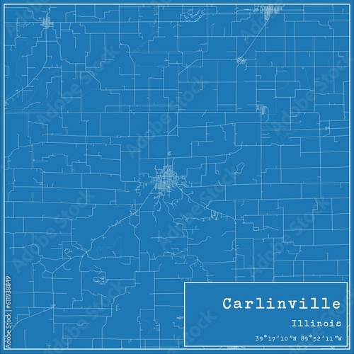 Blueprint US city map of Carlinville  Illinois.