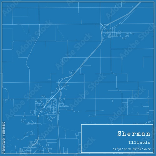 Blueprint US city map of Sherman, Illinois. photo