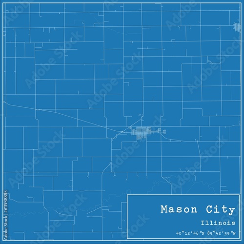 Blueprint US city map of Mason City  Illinois.