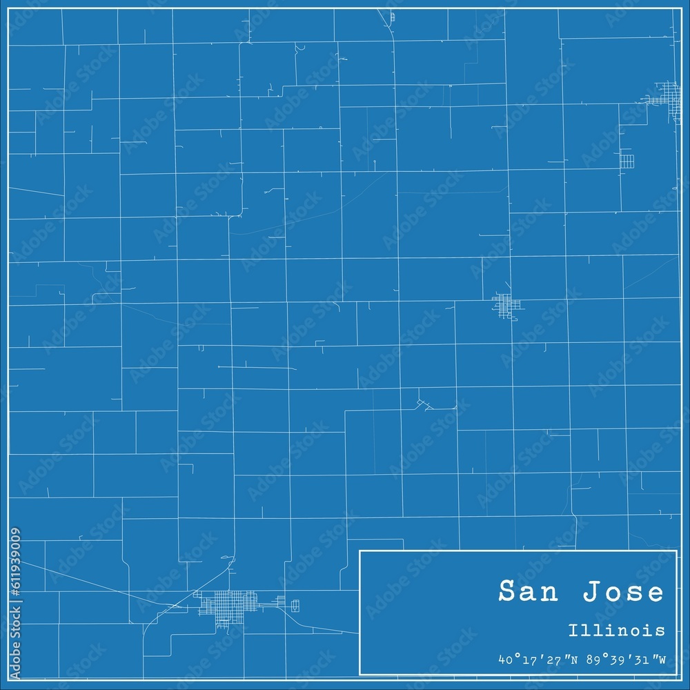 Blueprint US city map of San Jose, Illinois.