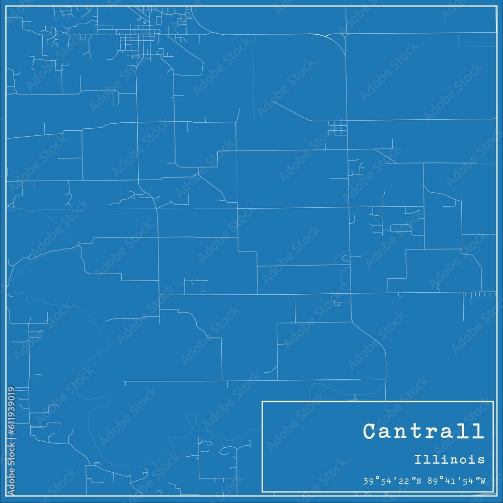 Blueprint US city map of Cantrall, Illinois.