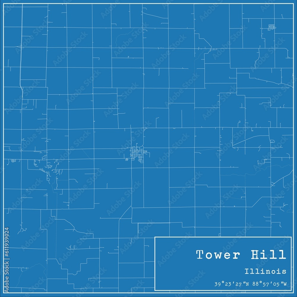 Blueprint US city map of Tower Hill, Illinois.