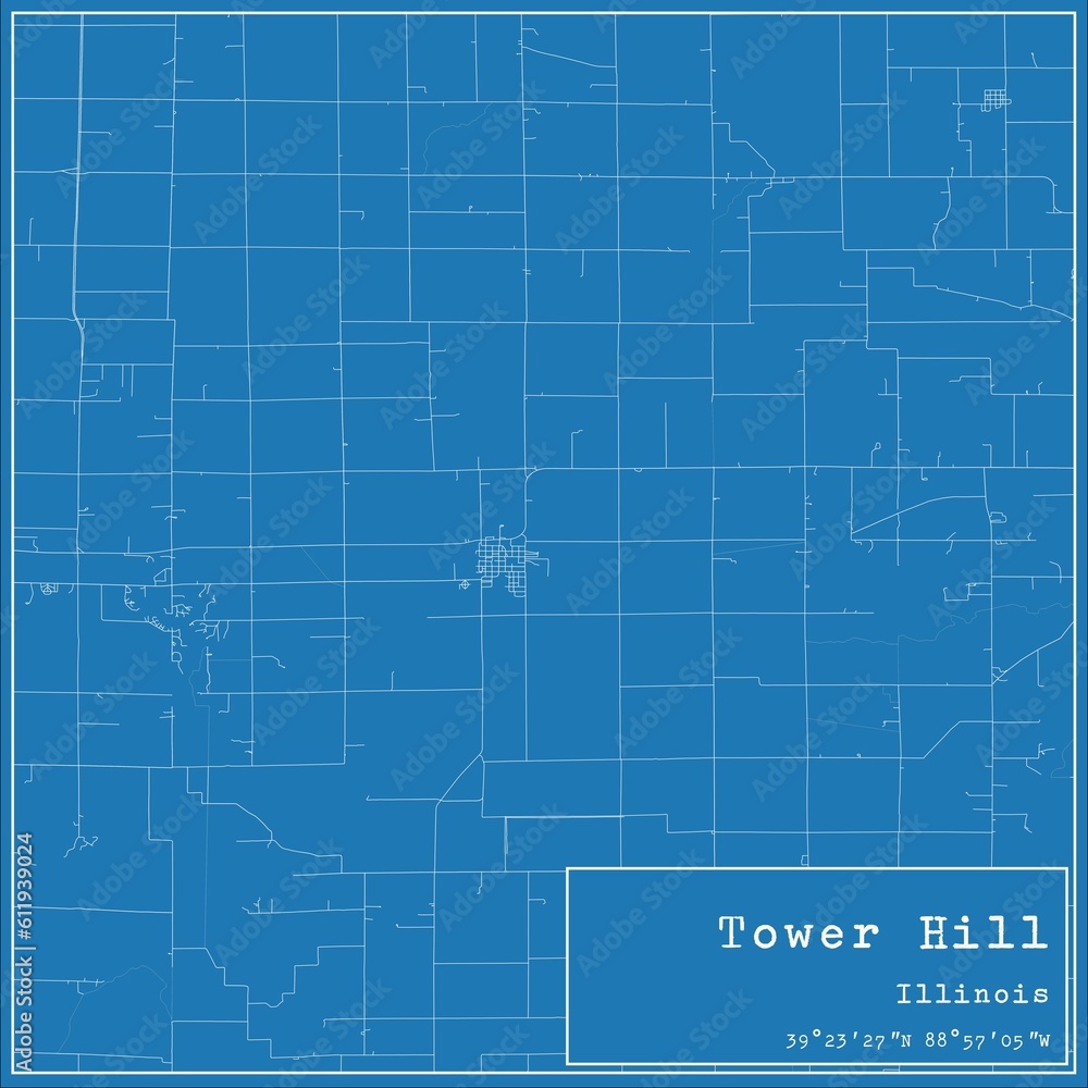 Obraz premium Blueprint US city map of Tower Hill, Illinois.