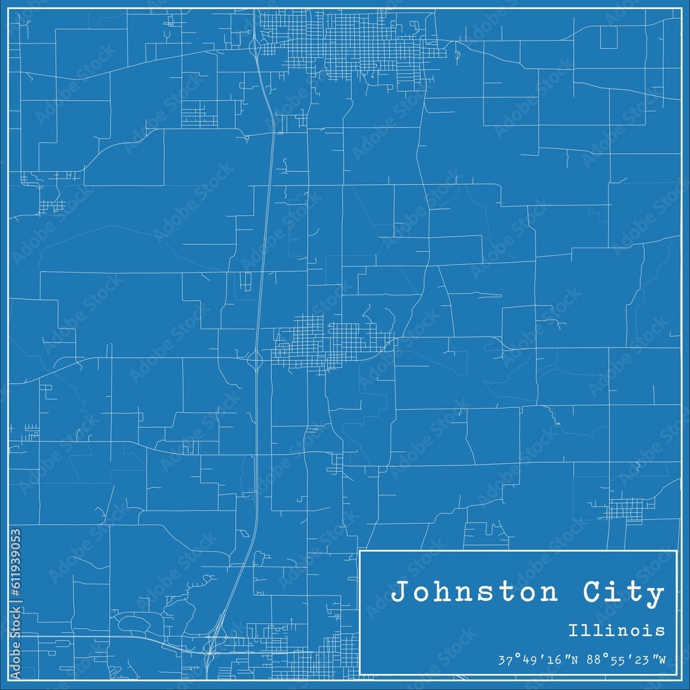 Fototapeta premium Blueprint US city map of Johnston City, Illinois.