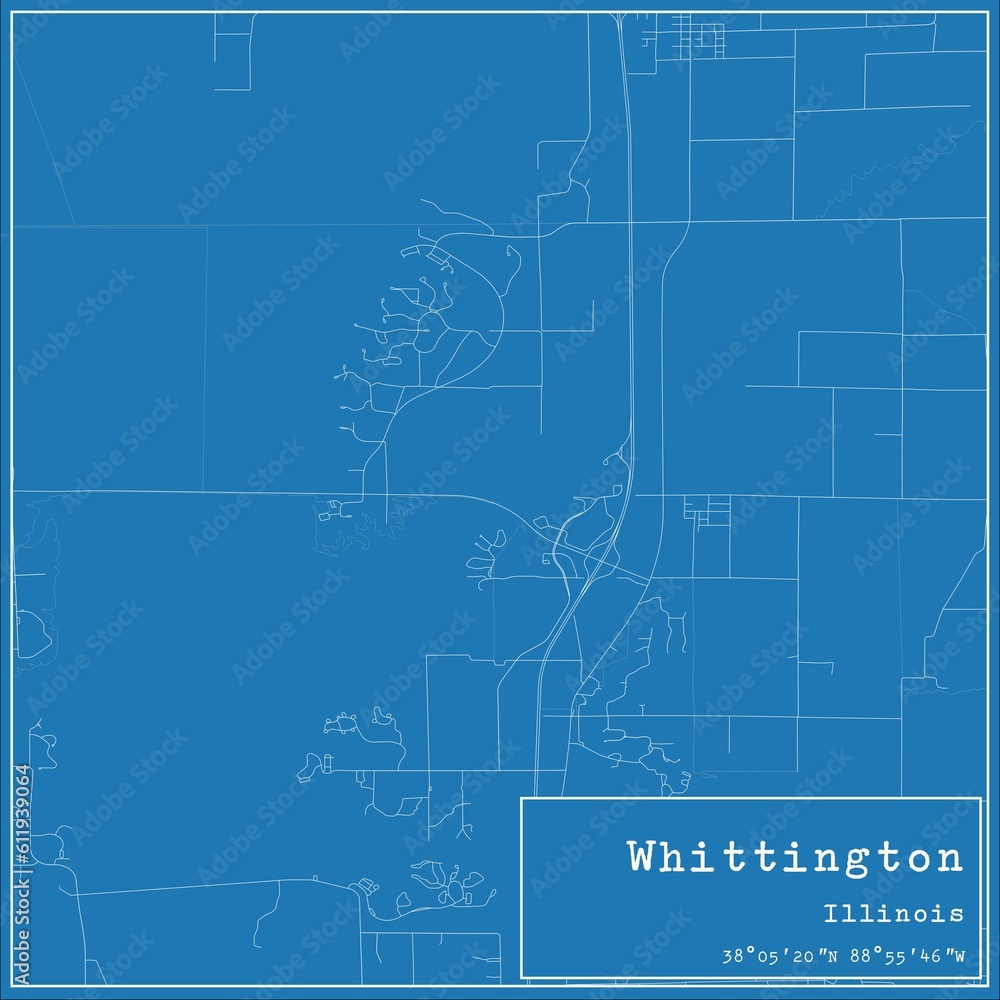 Fototapeta premium Blueprint US city map of Whittington, Illinois.