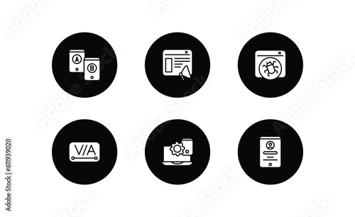 technology filled icons set. technology filled icons pack included a/b testing, content marketing, bugs, kerning, website optimization, user persona vector.