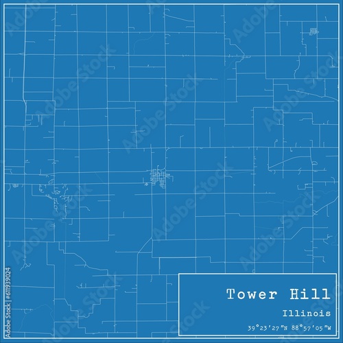 Blueprint US city map of Tower Hill  Illinois.
