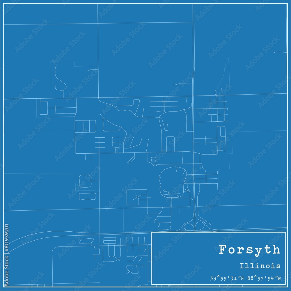 Blueprint US city map of Forsyth, Illinois.