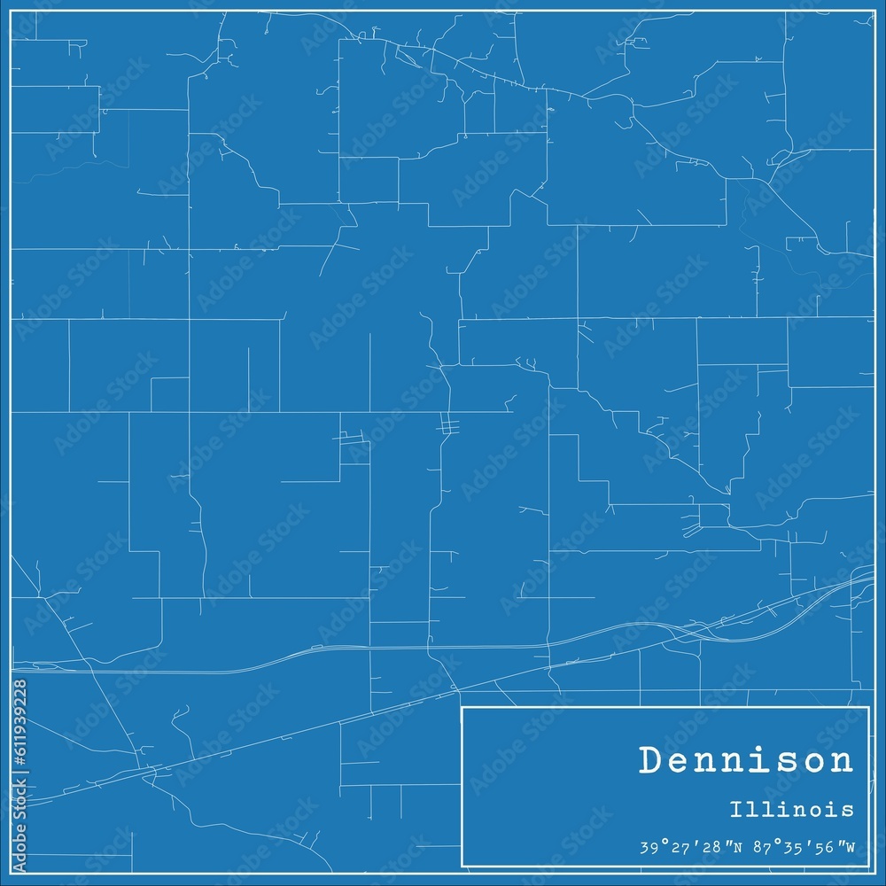 Blueprint US city map of Dennison, Illinois.