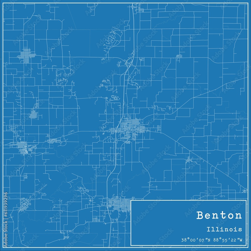 Blueprint US city map of Benton, Illinois.