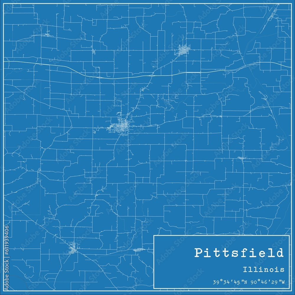 Blueprint US city map of Pittsfield, Illinois.