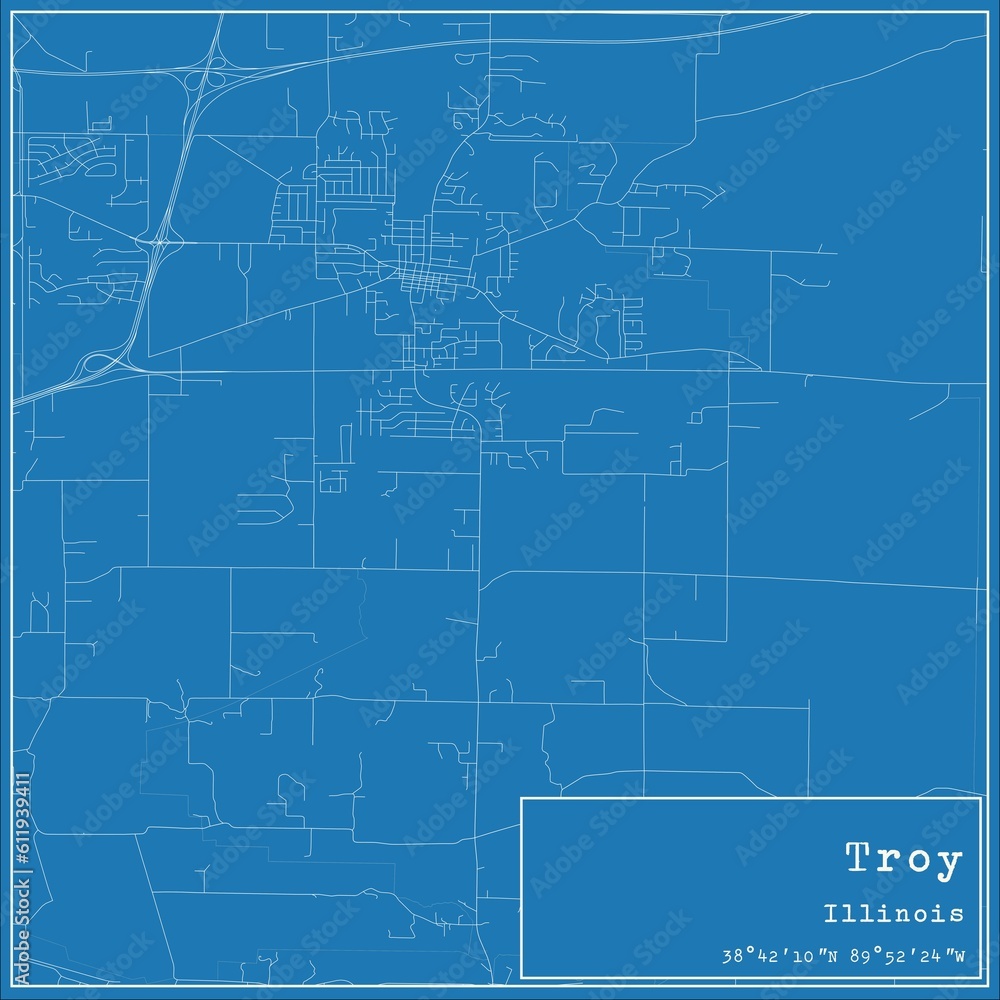 Blueprint US city map of Troy, Illinois.