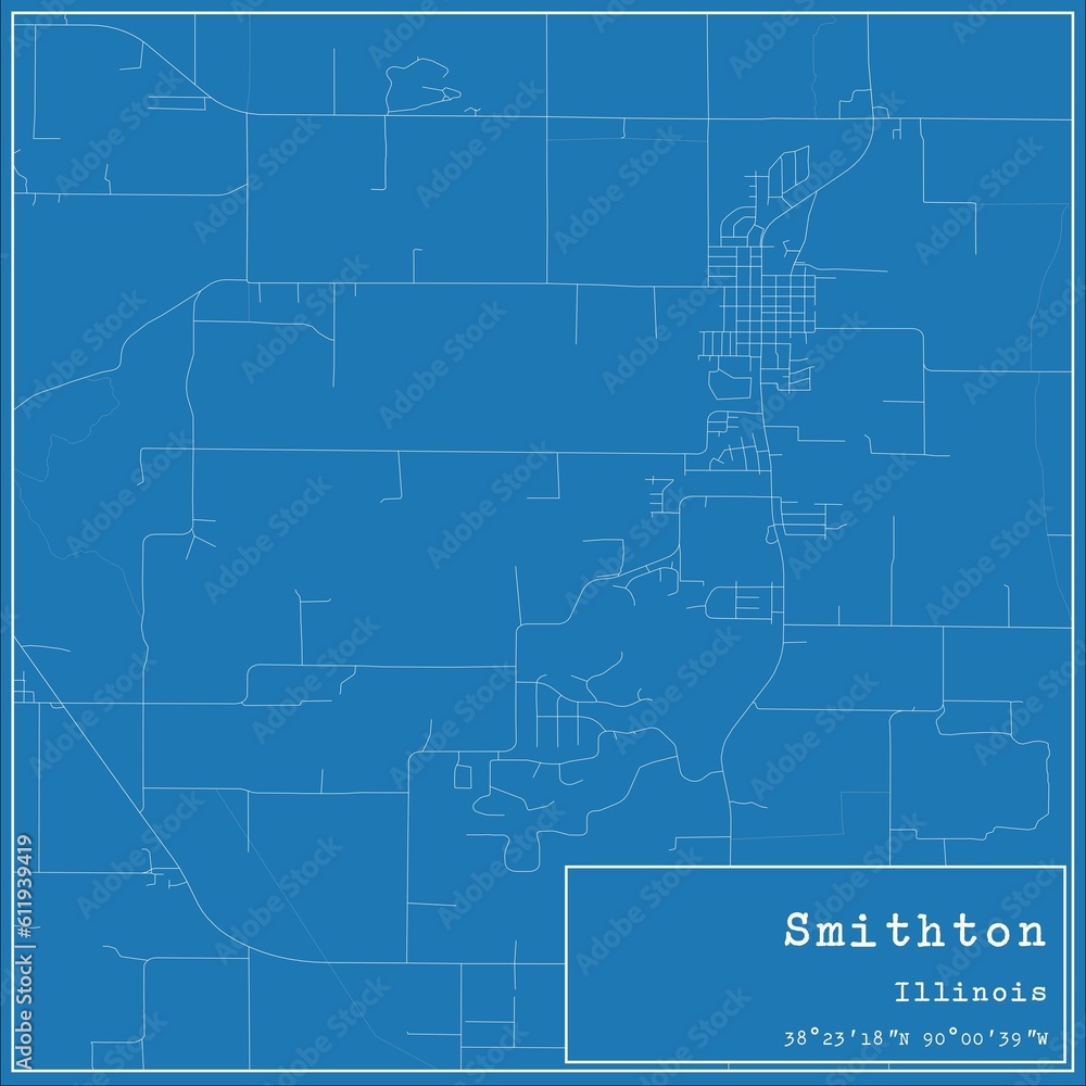 Blueprint US city map of Smithton, Illinois.
