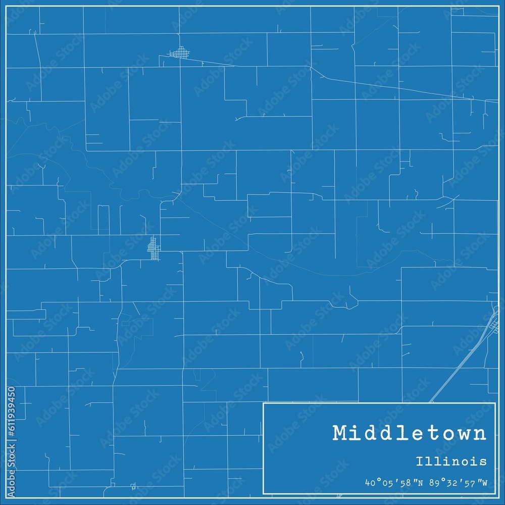 Blueprint US city map of Middletown, Illinois.