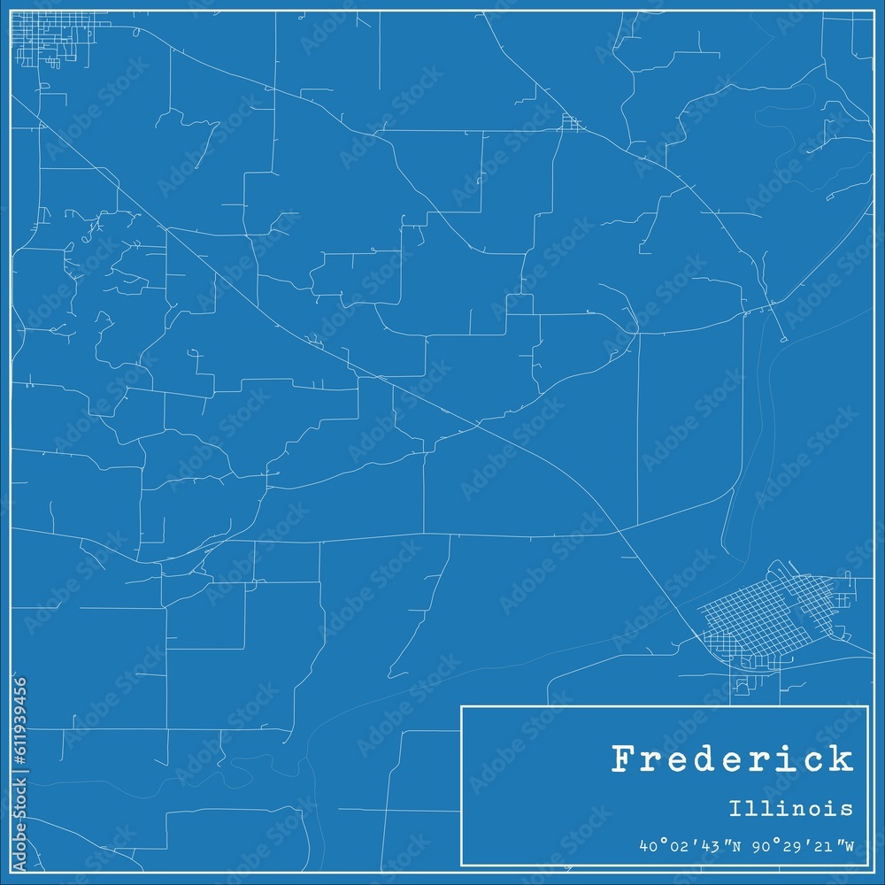 Blueprint US city map of Frederick, Illinois.