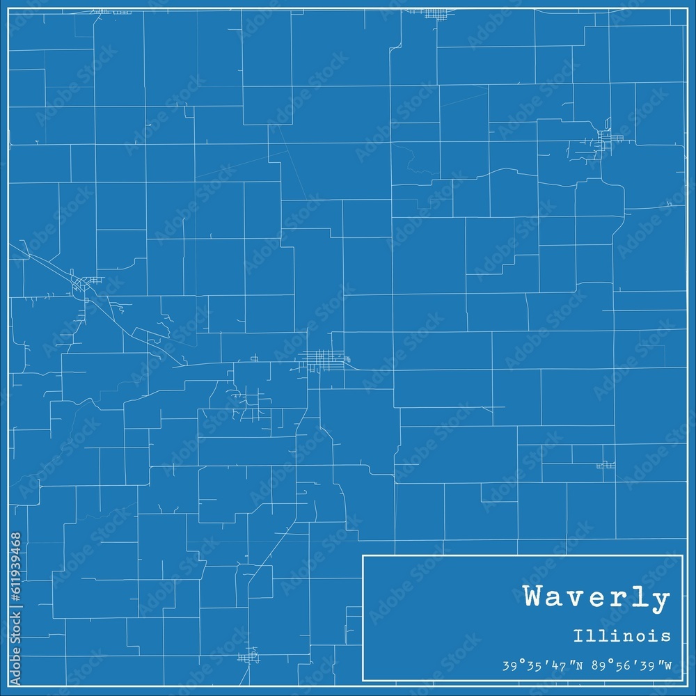 Blueprint US city map of Waverly, Illinois. Blueprint US city map of Waverly, Illinois.
