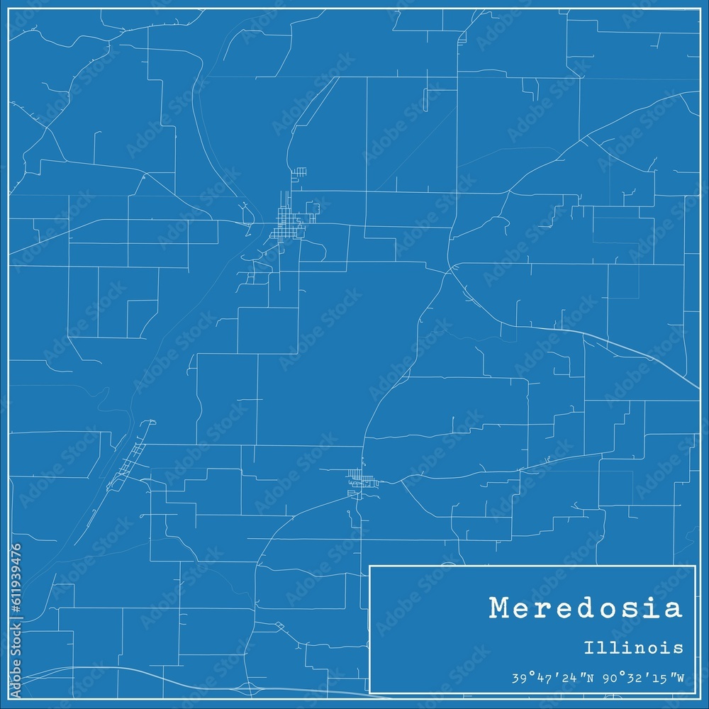 Blueprint US city map of Meredosia, Illinois.