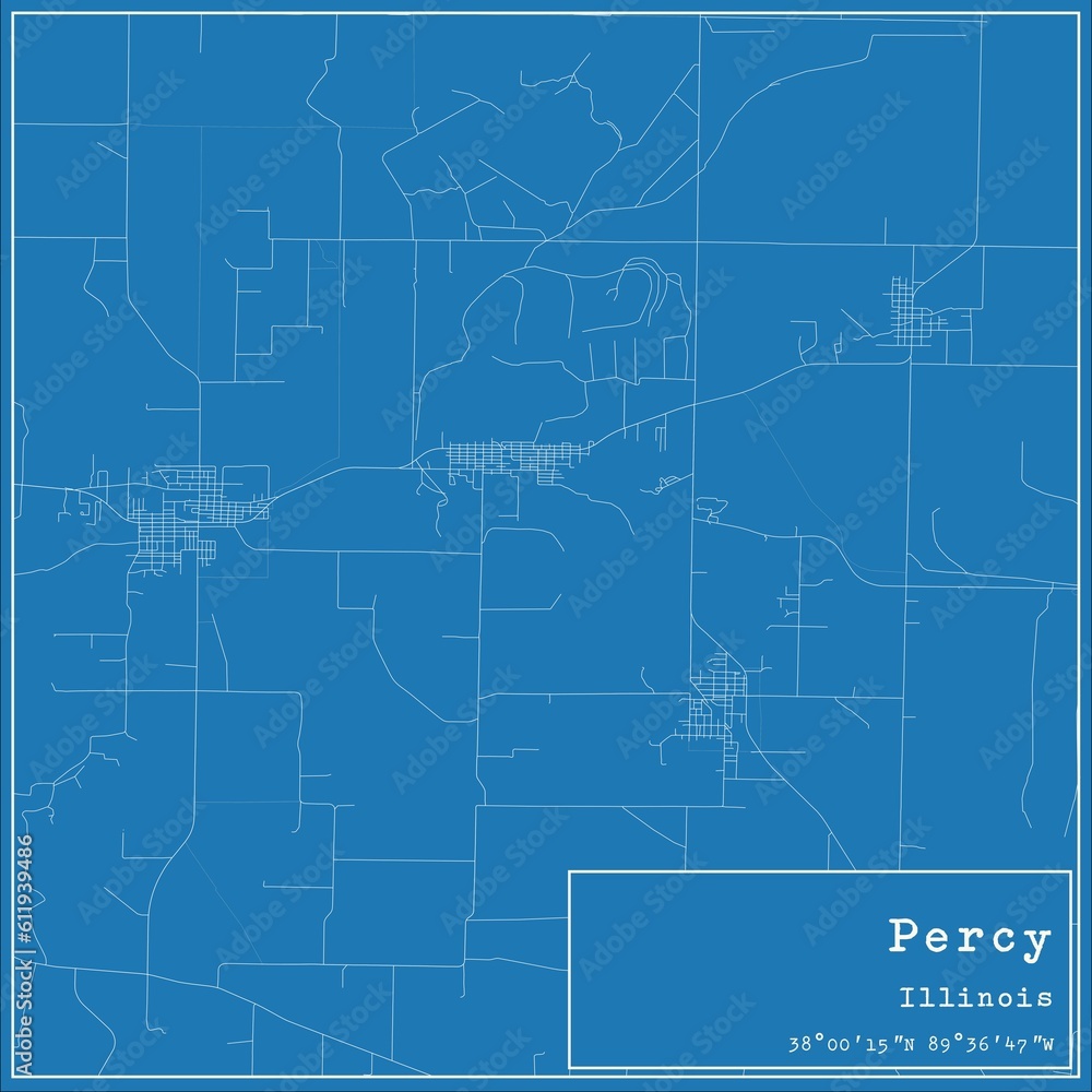 Blueprint US city map of Percy, Illinois.
