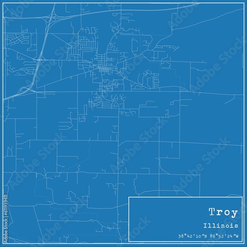 Blueprint US city map of Troy, Illinois.