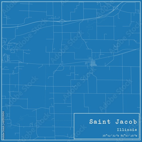 Blueprint US city map of Saint Jacob  Illinois.