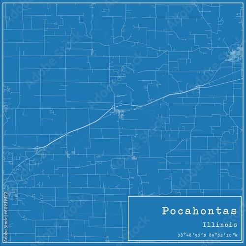 Fotografie Blueprint US city map of Pocahontas, Illinois.