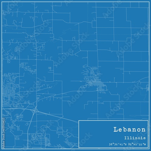 Blueprint US city map of Lebanon, Illinois.
