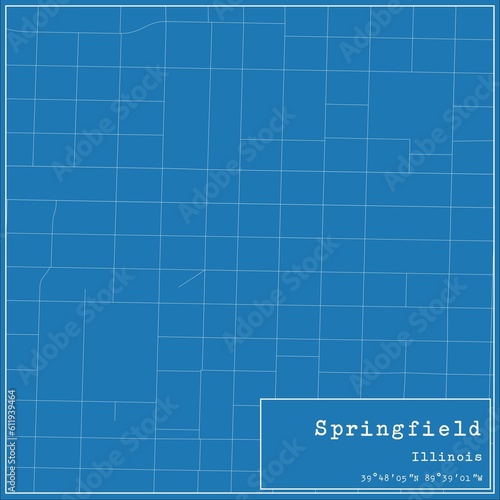 Blueprint US city map of Springfield, Illinois.