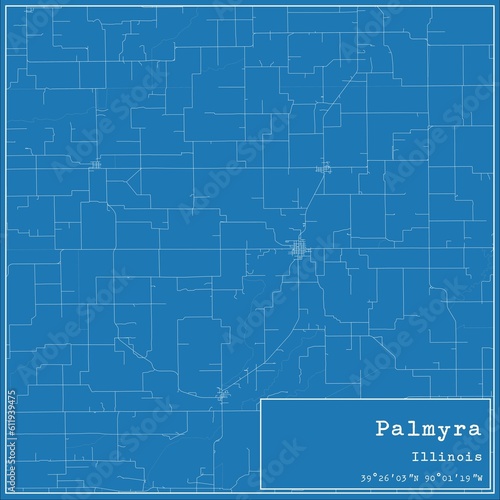 Blueprint US city map of Palmyra  Illinois.