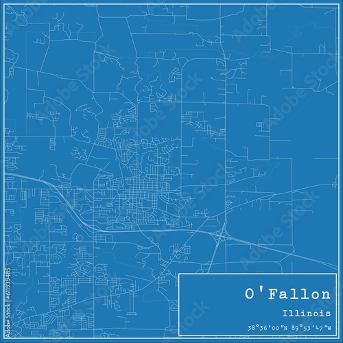 Blueprint US city map of O'Fallon, Illinois.