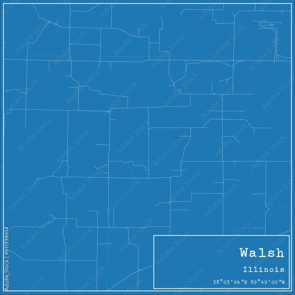 Blueprint US city map of Walsh, Illinois.