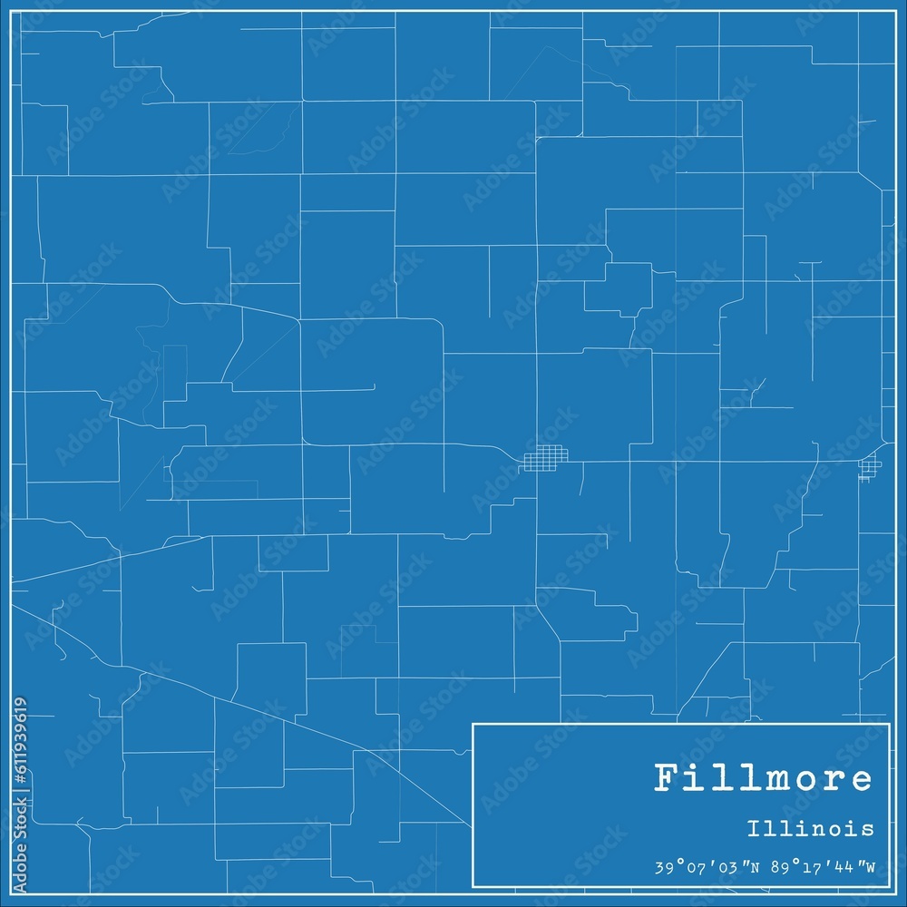 Blueprint US city map of Fillmore, Illinois.