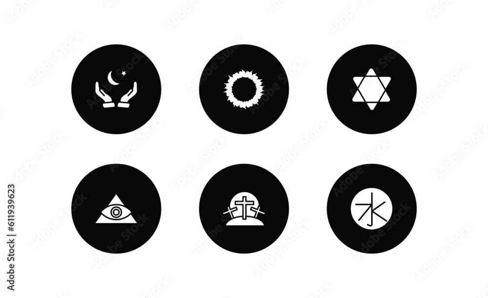 religion filled icons set. religion filled icons pack included muslim praying hands, crown of thorns, hebrew, cao dai, calvary, confucianism vector. religion filled icons set. religion filled icons pack included muslim praying hands, crown of thorns, hebrew, cao dai, calvary, confucianism vector.
