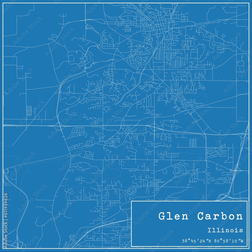 Blueprint US city map of Glen Carbon, Illinois.