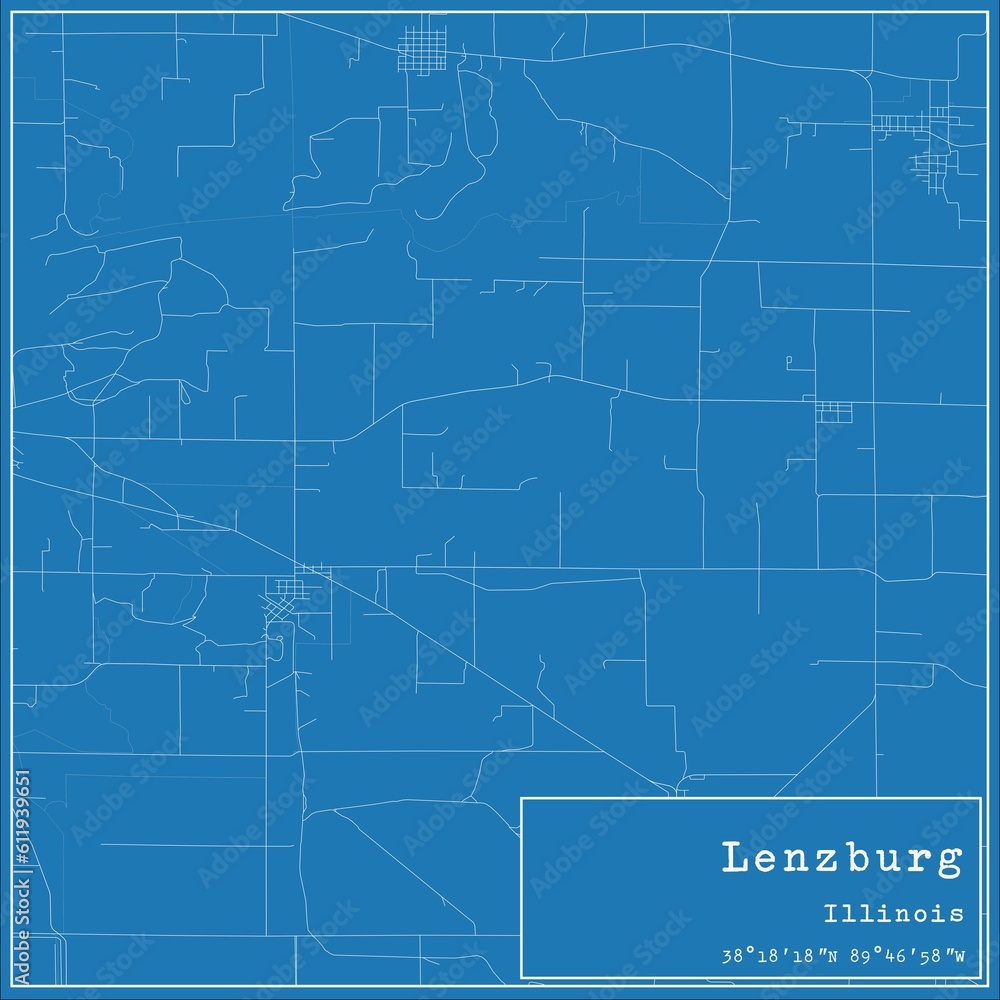 Blueprint US city map of Lenzburg, Illinois.