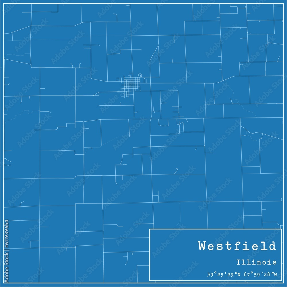Blueprint US city map of Westfield, Illinois.