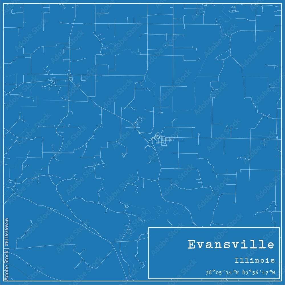 Blueprint US city map of Evansville, Illinois.