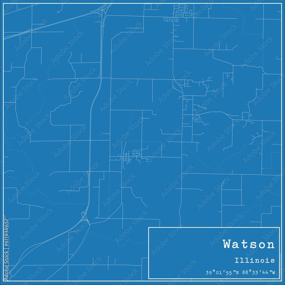 Blueprint US city map of Watson, Illinois.