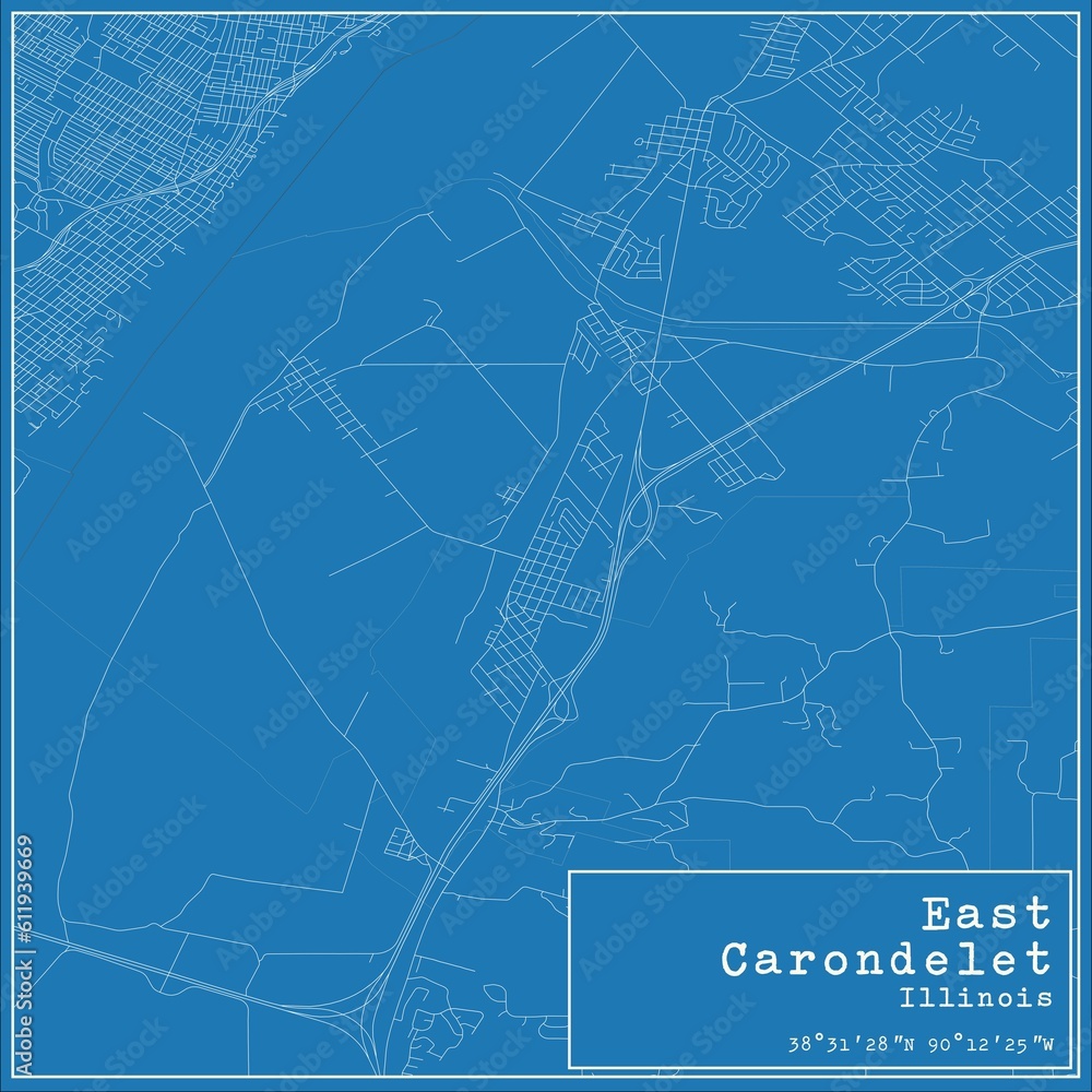 Blueprint US city map of East Carondelet, Illinois.