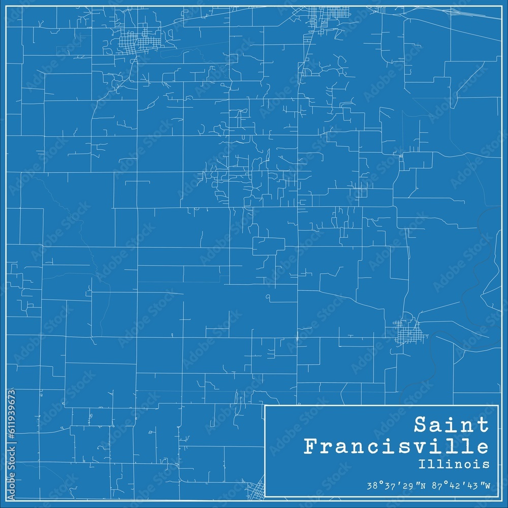 Blueprint US city map of Saint Francisville, Illinois.
