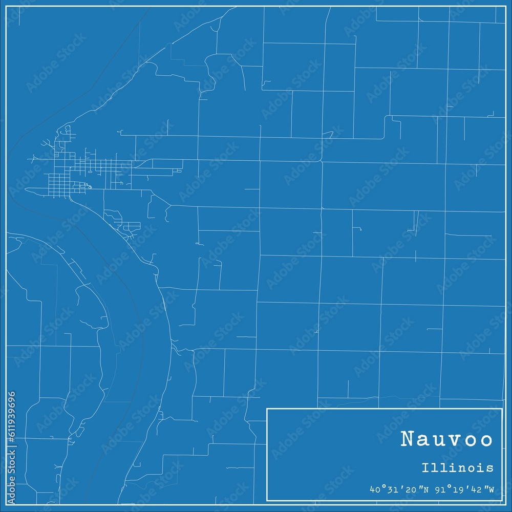 Obraz premium Blueprint US city map of Nauvoo, Illinois.