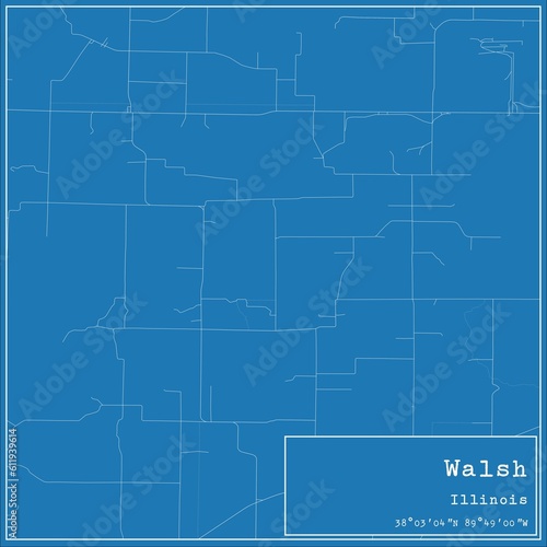 Blueprint US city map of Walsh, Illinois.